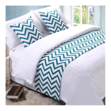Imagem de Cama Runner Hotel Cama Cachecol Padrão Onda Extremidade da Cama Faixa Decorativa Colchas Macias Proteção Estilo Pastoral Roupa de Cama Nórdica Toalha de Cama para Cama Twin Queen King Size Azul ||1 pç