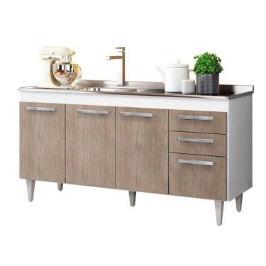 Imagem de Balcão Gabinete Com Pia Inox 150cm Lisboa - Lumil Móveis Branco