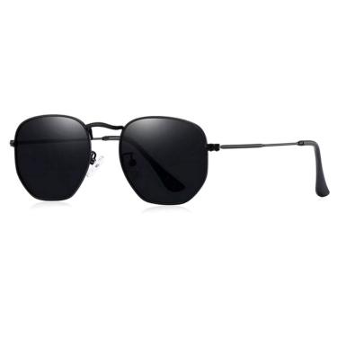 Imagem de Óculos De Sol Clássico Retro Hexágono Metal Frame Com Proteção Uv400 Preto