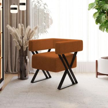 Imagem de Poltrona Decorativa Linha Alta Aruba Estilo Industrial Bouclé Terracota