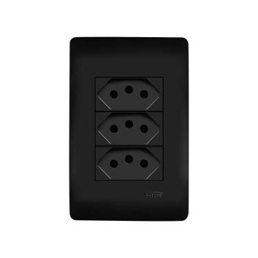 Imagem de Tomada Tripla Fame Habitat Black 2p+t 10a Com Placa 4x2 Preta