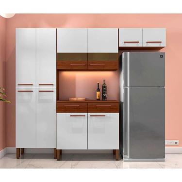 Imagem de Cozinha Compacta Nala 10 Portas 2 Gavetas MDP 222cm Amadeirado com Tampo e Pés Modernos