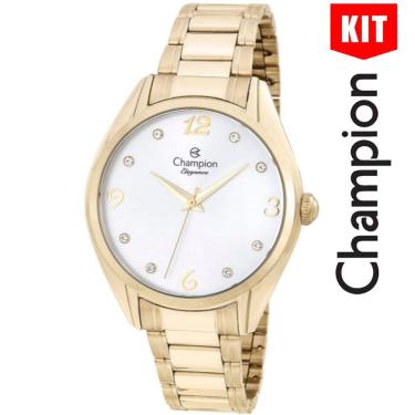 Imagem de Relógio Champion Kit Feminino Dourado Analógico Cn25681w