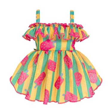 Imagem de Fitwarm Vestido de cachorro Strawberry Ice Pop, roupas listradas de verão para cães pequenos, meninas, roupa para animais de estimação, verde, amarelo, rosa claro, grande
