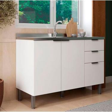 Imagem de Balcão Bartira Universal Com 1 Pia, 2 Portas E 3 Gavetas Branco