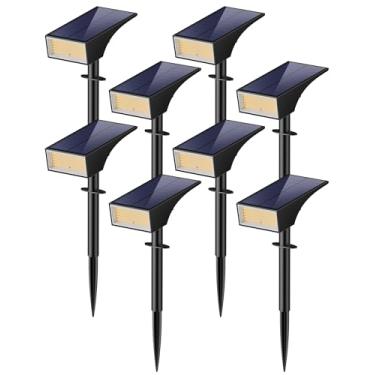 Imagem de Koicaxy Luzes solares para ambientes externos, pacote com 8, 100 LEDs, 4 modos de iluminação, holofote de paisagem, IP65, à prova d'água para jardim, quintal, caminho, casa, árvore, branco quente