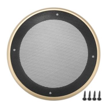 Imagem de ACROPIX Capa universal de grade de alto-falante de carro de 16,5 cm de malha redonda 6,5 polegadas caixa protetora de subwoofer com parafusos de montagem ferro ABS dourado preto - pacote com 1
