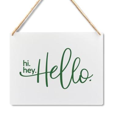 Imagem de Lacosu Frontões De Parede Placa Boas-Vindas Para Porta Da Frente, Olá, Suspensa Oi, 10 X 8 Polegadas Verde