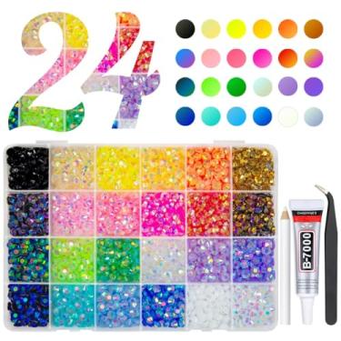 Imagem de qiipii Strass De Resina Gelatinosa 24 Cores 6 Mm Com Cola B7000 Para Joias Pedras Planas Deslumbrantes, Coloridas Sem Fixação A Quente, Ab, Diamantes, Unhas Granel, Olhos, Maquiagem Facial, Copos Ar