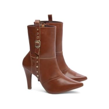Imagem de Bota Feminina Cano Curto, Salto Alto 8.5cm, Bico Fino, Napa Croco Branco, Fecho com Zíper