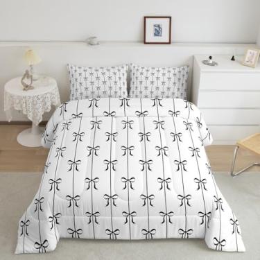 Imagem de Feelyou Conjunto de cama infantil com laço preto, para meninos e meninas, fofo, com laço e laço, edredom ultramacio e nó de borboleta, estilo princesa, decoração de quarto