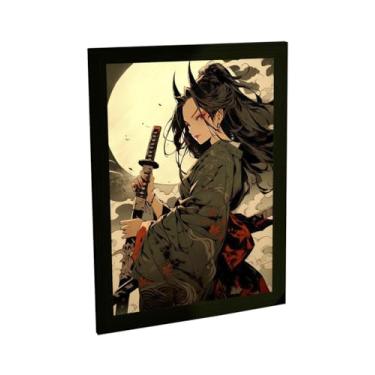 Imagem de Quadro Decorativo Anime Mulher Samurai Ilustração Verde Decoração Poster Quarto Sala