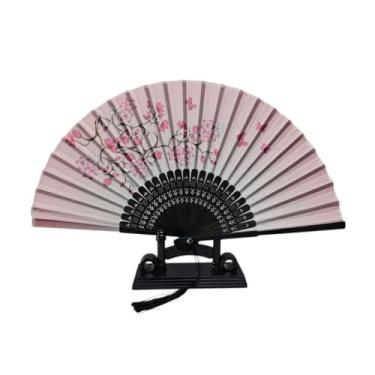 Imagem de Leque de Madeira Oriental Ventilador de Mão Estampado Chique (0107 FLOR ROSA)