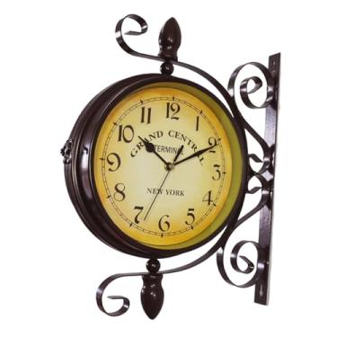 Imagem de Ｂｅｓｇａ Relógio de parede de dupla face retrô com ornamento, relógio decorativo vintage de duas faces, silencioso para escritório, jardim, quarto, decoração