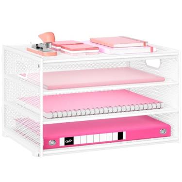 Imagem de Lavatino Organizador de mesa com 3 camadas, bandeja de arquivo de papel de metal de malha para mesa, material de escritório e organização doméstica, serve para papel A4, correio, revistas e acessórios
