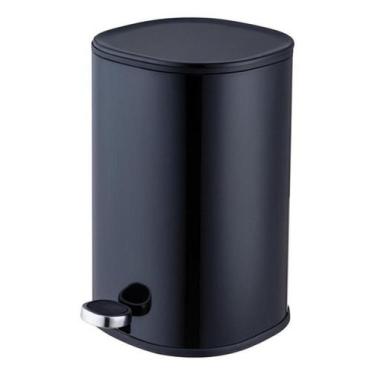 Imagem de Lixeira De Metal Cilindro Preta Com Pedal 5 Litros - Just Home Collect