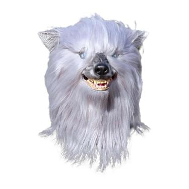 Imagem de Fiocias Máscara de cabeça de lobo, acessório de fantasia para festa de dramatização e boate
