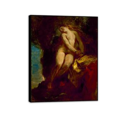 Imagem de Impressão de reprodução de pinturas famosas em tela, Andrômeda, pôster vintage para decoração de sala de estar, coleção de arte clássica, moldura preta de 80 x 60 cm (32 x 24 pol)