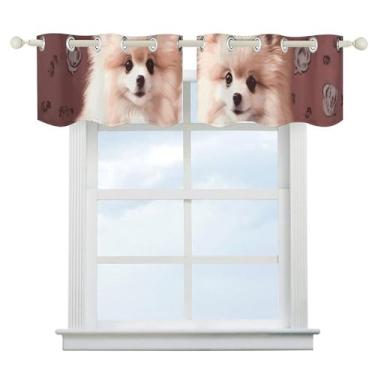 Imagem de Cortina blackout Pomeranians para cachorrinhos e pontos, cortinas de janela curta, com isolamento térmico, para cozinha, sala de jantar, quarto, 2 painéis 132 x 46 cm