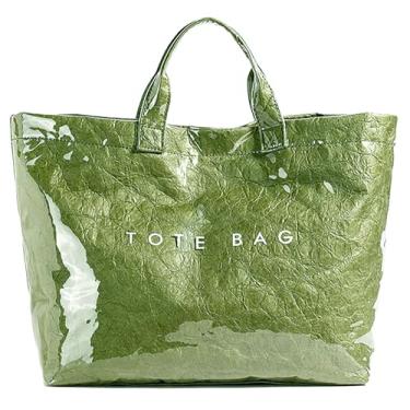 Imagem de hibear Sacola para mulheres, sacola grande de trabalho, sacola de plástico transparente, com letras de PVC, bolsa de papel kraft Hobo com alça, Verde escuro
