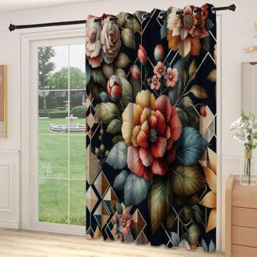 Imagem de Divisória de parede com divisória floral, cenário de jardim de atmosfera frondosa com rosas desabrochando e linhas futuristas, para quarto, jardim de infância, sala de estar, L 213 cm x C 236 cm cáqui