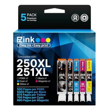 Imagem de Cartucho de tinta compatível E-Z Ink (TM) para substituição para Canon PGI-250XL PGI 250 XL CLI-251XL CLI 251 XL para uso com PIXMA MX922 MG5520 (1 grande preto, 1 ciano, 1 magenta, 1 amarelo, 1 pequeno preto) pacote com 5