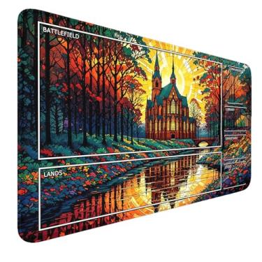 Imagem de MTG Playmat- Stitched Edges Forest TCG Playmat-Non-Slip Landscape Play Mat Smooth Surface Rubber Base Board Game Mousepad 24x14 inches for Trading Card Game Playing with Storage Bags