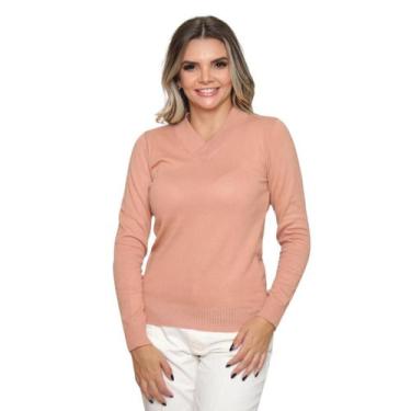 Imagem de Blusa Feminina Manga Longa Gola V Tricot Suéter de Lã Inverno - SP/CXX