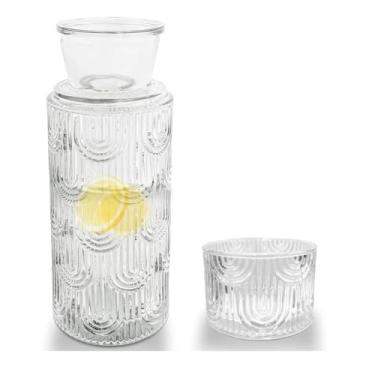 Imagem de Conjunto de garrafa de água de cabeceira e vidro, dispensador de água de enxaguante bucal para banheiro, garrafas de vidro de 612 g com tampa de 170 g para cozinha, quarto e jantar (transparente)