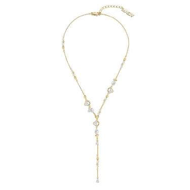 Imagem de Elegante e moderno colar de pérolas de água doce temperamento banhado a ouro 18K colar feminino requintado corrente de clavícula de pérola M3448, 18.31 in +2.95 in, Latão, Sem Pedra Preciosa