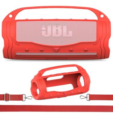 Imagem de Capa de silicone para JBL Flip 7 Acessórios de alto-falante Bluetooth portátil, capa protetora para alto-falante Flip 7 com alça de silicone e alça de ombro (vermelha)
