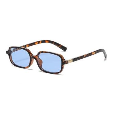 Imagem de EASYHAUTE Óculos de sol retangulares para mulheres, óculos de sol retrô inspirados no Miu dos anos 90 com UV 400, lentes retangulares vintage, Azul-tartaruga, M
