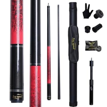 Imagem de Ray speed Bastão de sinuca de fibra de carbono 12,5 mm ponta arco-íris de baixa deflexão com junta de pino Uni-loc e bastão de extensão para piscina