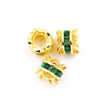 Imagem de Malahill Contas espaçadoras de zircônia cúbica para fabricação de joias 8 x 7 mm ouro 18k verde