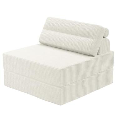 Imagem de MeMoreCool Sofá cama conversível cadeira dobrável, cadeira de dormir sem ossos com travesseiro, sofá dobrável, espreguiçadeira futon de chão preguiçoso para hóspedes pequenos espaços, colchão dobrável