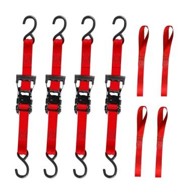 Imagem de BonsMax Tiras de catraca resistentes amarradas com alças macias, pacote com 4, 3,8 cm x 12 pés, quadriciclo seguro, UTV, bicicleta suja, motocicleta em reboque e caminhão
