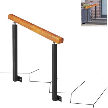 Imagem de Corrimão De Escada Transicional Para Degrau Ao Ar Livre, Corrimãos De Madeira Serve Para 1-2 Degraus Corrimão De Ferro Forjado Ajustável Piquete Para Deck De Varanda De Jardi, Height 95cm, 80cm/32inch