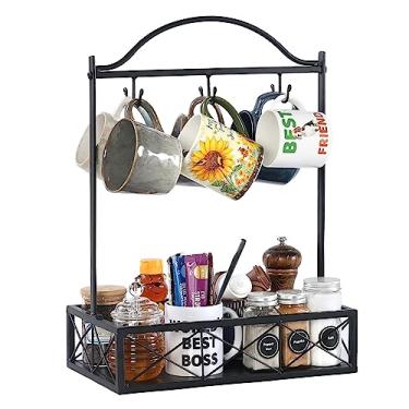 Imagem de Amarfly Suporte de caneca de café, 6 suportes de copo de café de grande capacidade para bancada, suporte de árvore de canecas com base de armazenamento para cápsulas de café, caneca de cerâmica de