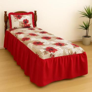 Imagem de Colcha Solteiro Lorena 2 Peças De Tecido estampado Com Babado 2,50m x 
