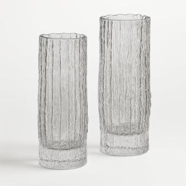 Imagem de Vasos cilíndricos de cristal de cristal de 25 cm, vaso boêmio moderno com nervuras para eventos, arranjos florais de flores, manto de entrada para sala de estar, manto de casamento, escritório