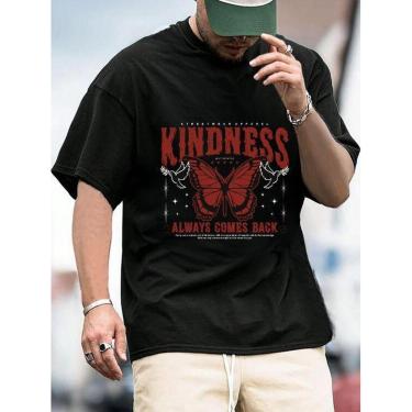 Imagem de Camiseta de Algodão Oversized Borboleta Estilo de Rua-Masculino
