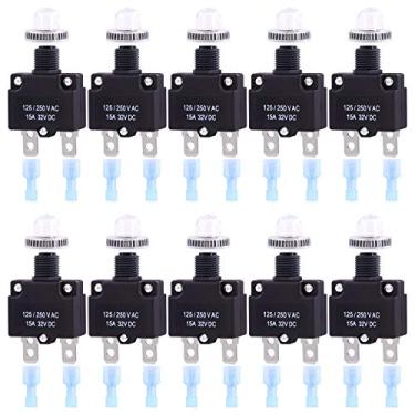 Imagem de Swpeet Disjuntor térmico de 30 peças de 15 Amp com terminais de conexão rápida e kit sortido de tampas de botão à prova d'água, disjuntor de botão à prova d'água 32 V CC 125/250 VCA 50/60 Hz para