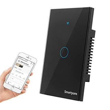 Imagem de Smartyuns Interruptor De Luz Inteligente Wi-Fi - Painel Vidro Temperado Preto Com Indicador Led, Compatível Parede Padrão Dos Eua, Google Assistente, Aplicativo Smartlife (1 Unidade)