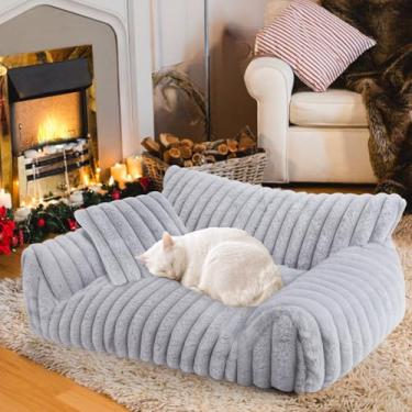 Imagem de Sofá-cama para gatos internos, camas laváveis para cães e gatos pequenos, médios e pequenos, cama de cachorro fofo com travesseiro, sofá fofo para gatos, cadeira de suporte para gatos com fundo