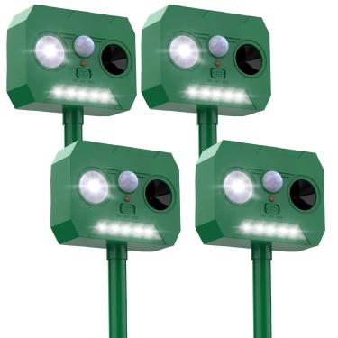 Imagem de Repelente solar de animais, pacote com 4, repelente solar ultrassônico de animais ao ar livre com sensor de movimento, repelente ultrassônico de gatos repelente de cervos para cães e fazendas de