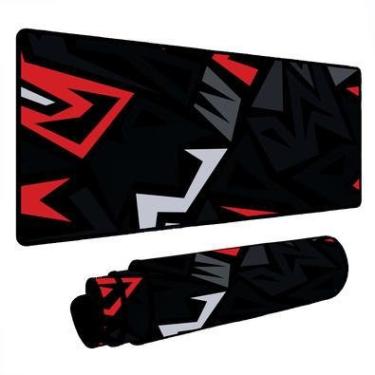 Imagem de Mouse Pad Gamer Speed Extra Grande Desk Pad Profissional Premium Com Borda Costurada 70x30  - Formas Preto Vermelho