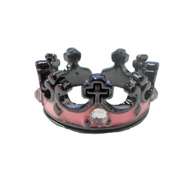 Imagem de Anel de declaração de coroa de cruz preta gótica para mulheres CZ esmalte ajustável expansível aberto envoltório anéis de dedo ajuste confortável vintage tema Halloween joia de festa, Metal, Sem pedra