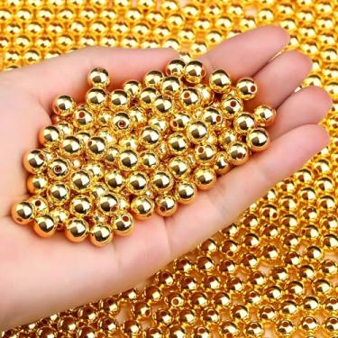 Imagem de DUQGUHO Contas de ouro de 8 mm para fazer joias contas de pérolas de plástico com furo contas de ouro para pulseiras, colar, chaveiro 500 peças