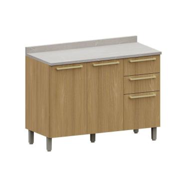 Imagem de Balcão de Cozinha para Pia 120cm 2 Portas e 3 Gavetas Com Tampo Elegance Luciane Móveis