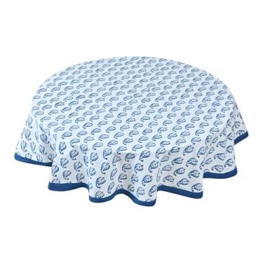 Imagem de TOSQP27 Toalha de mesa redonda de linho de algodão de 152 cm, cor azul, Dia de Ação de Graças, casamento, sala de jantar, festa, capa de mesa para mesas redondas, ambientes internos e externos, 02